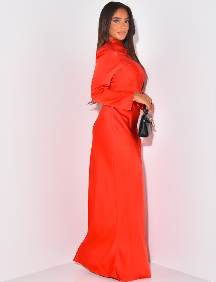 Satin maxi dress with pleated yoke