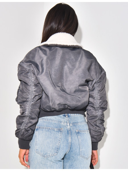 Bombers court délavé à fourrure amovible au col