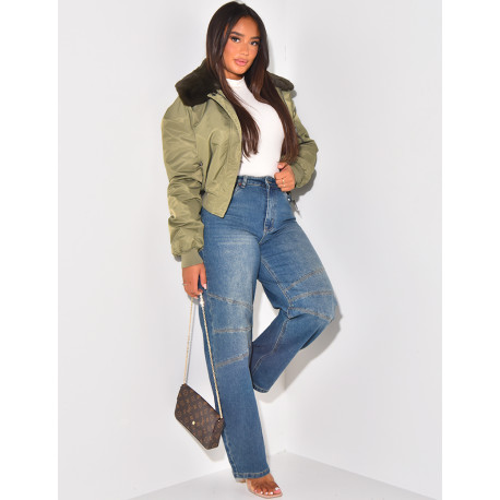 Bombers court à fourrure au col