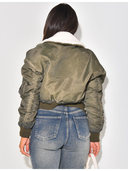 Bombers court délavé à fourrure amovible au col