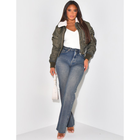 Bombers court délavé à fourrure amovible au col