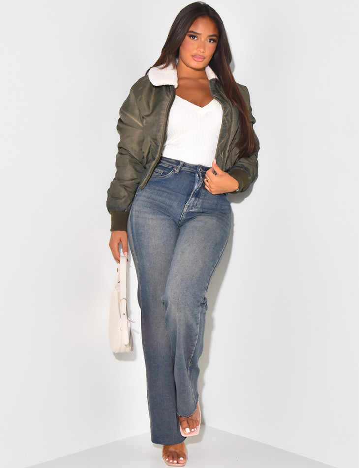 Bombers court délavé à fourrure amovible au col