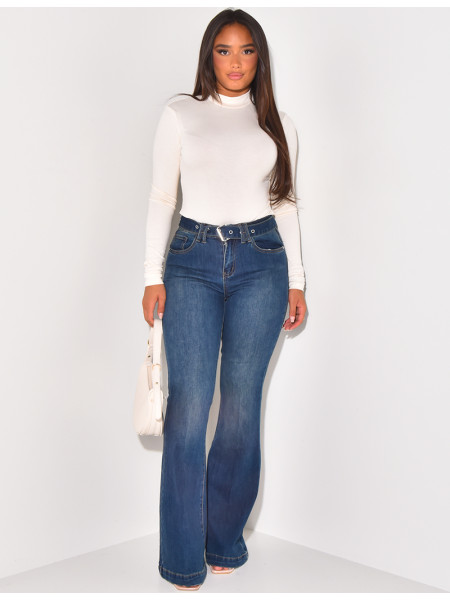 High waist & flare jeans with belt