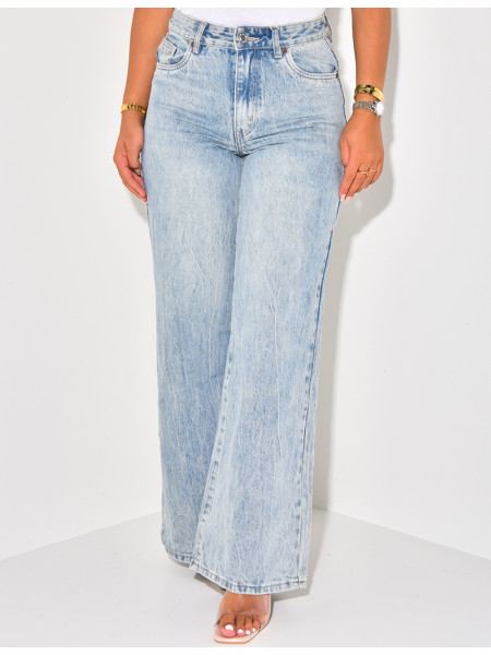 Jeans large et droit délavé