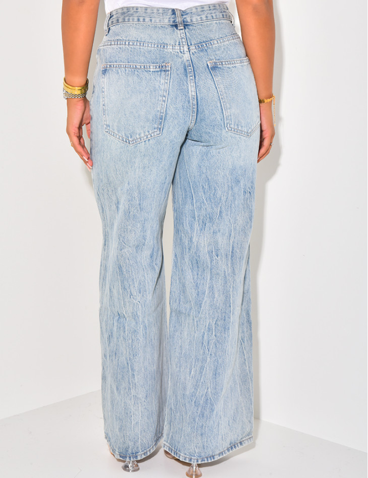 Jeans large et droit délavé