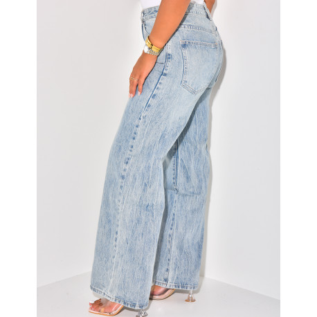 Jeans large et droit délavé