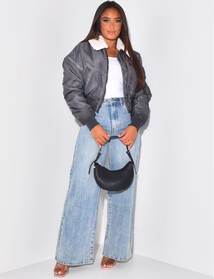 Jeans large et droit délavé