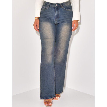 Jeans taille haute coupe large délavé