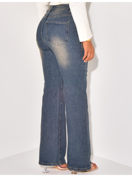 Jeans taille haute coupe large délavé