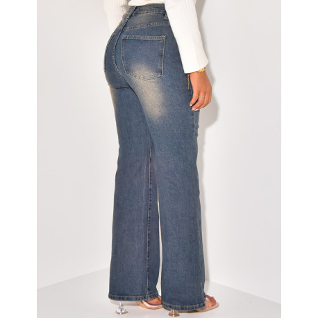 Jeans taille haute coupe large délavé