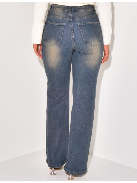Jeans taille haute coupe large délavé