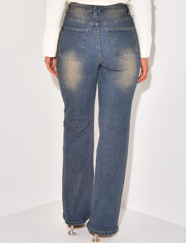 Jeans taille haute coupe large délavé