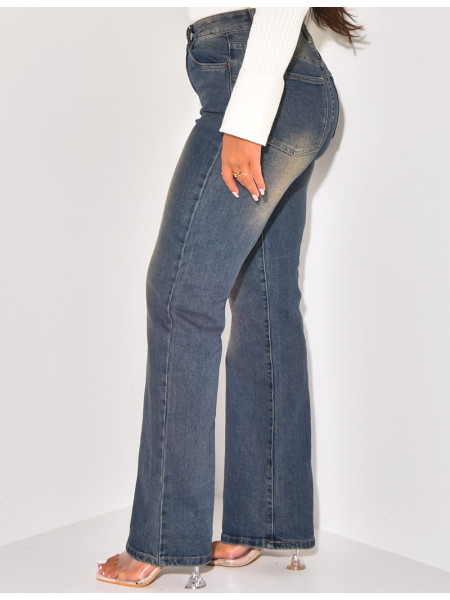 Jeans taille haute coupe large délavé
