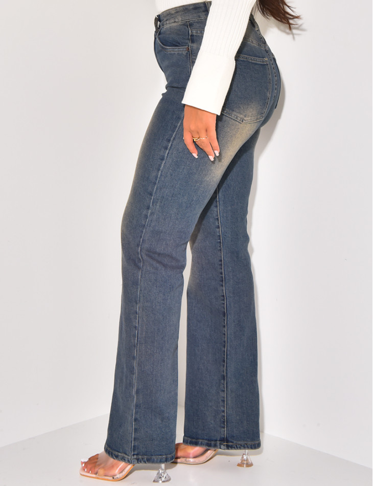 Jeans taille haute coupe large delave