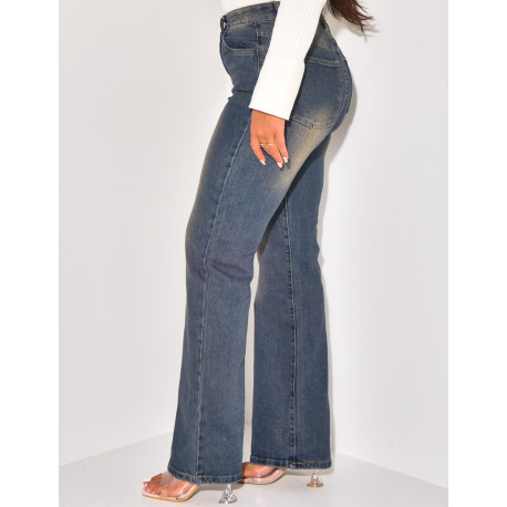 Jeans taille haute coupe large délavé