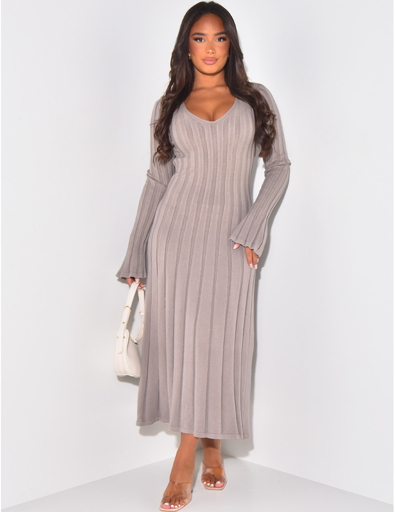 Robe Longue Côtelée | Coton Tricoté | Élégante et Confortable
