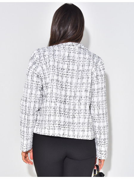 Veste droite en tweed et boutons perles