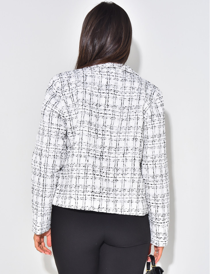 Veste droite en tweed et boutons perles