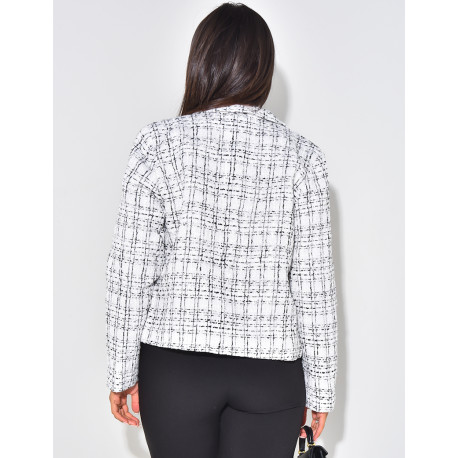 Veste droite en tweed et boutons perles