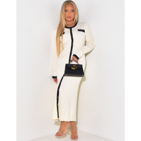 Robe longue à bordures contrastantes & boutons