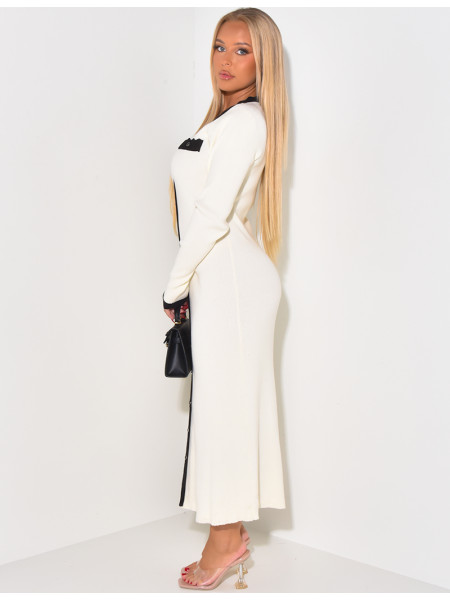 Robe longue à bordures contrastantes & boutons