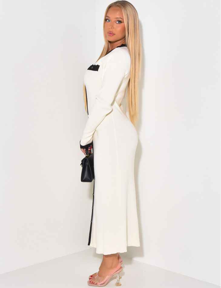 Robe longue à bordures contrastantes & boutons