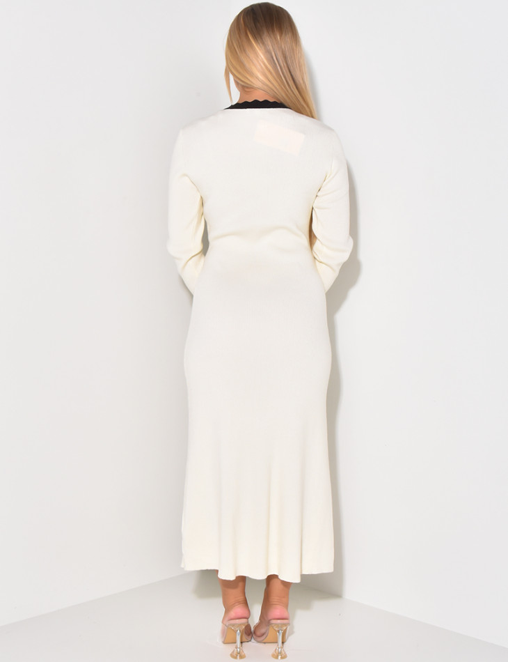 Robe longue à bordures contrastantes & boutons