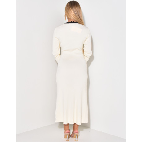 Robe longue à bordures contrastantes & boutons