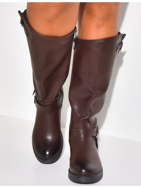 Bottes motardes en similicuir à sangles