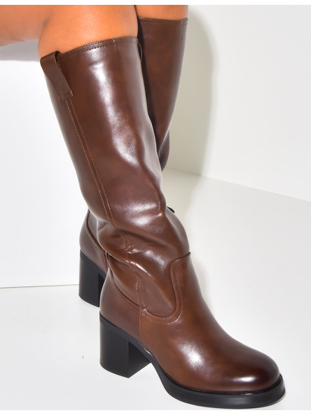 Leatherette boots with heels