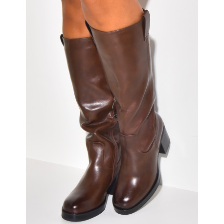 Leatherette boots with heels