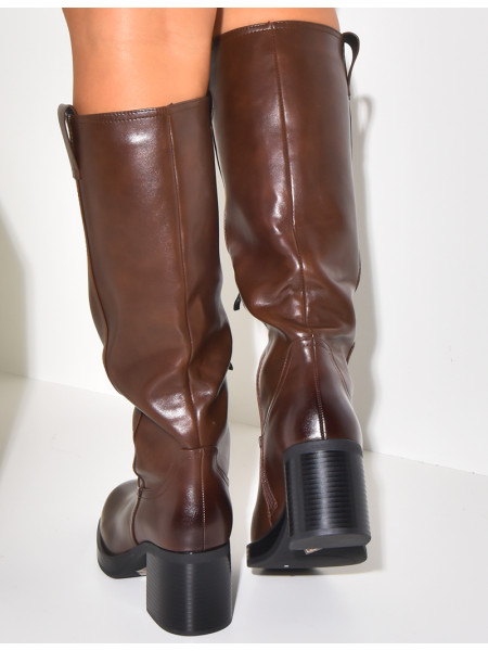 Leatherette boots with heels