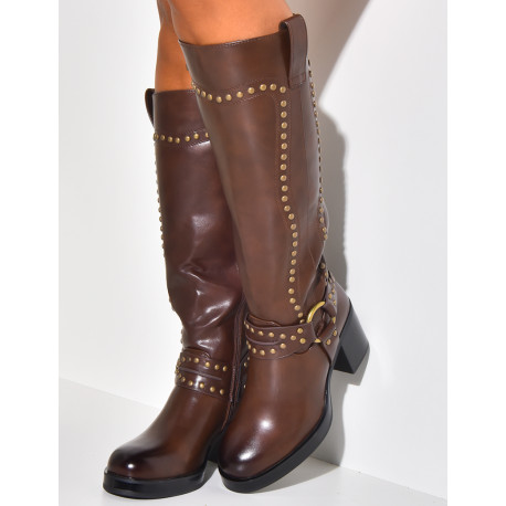 Bottes à talons style western cloutées