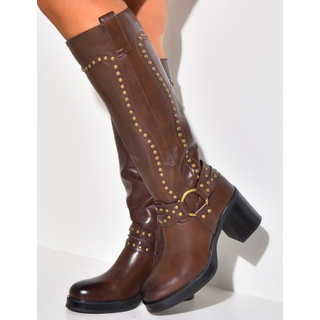 Bottes à talons style western cloutées