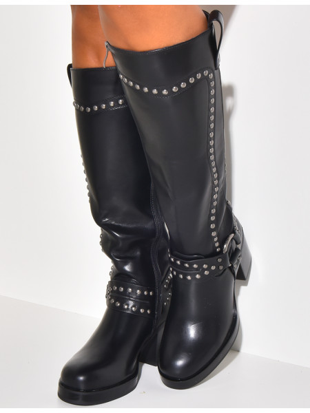 Western style studded heeled boots