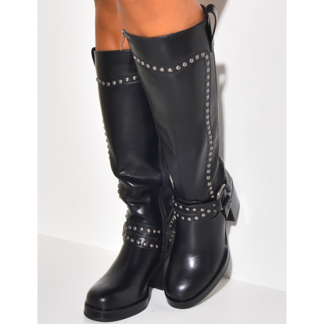 Western style studded heeled boots