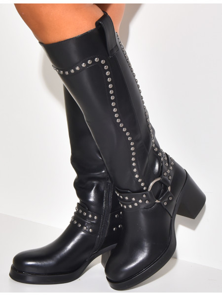 Western style studded heeled boots