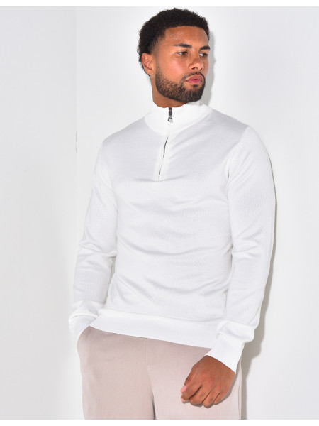 Pull fin col à fermeture éclaire