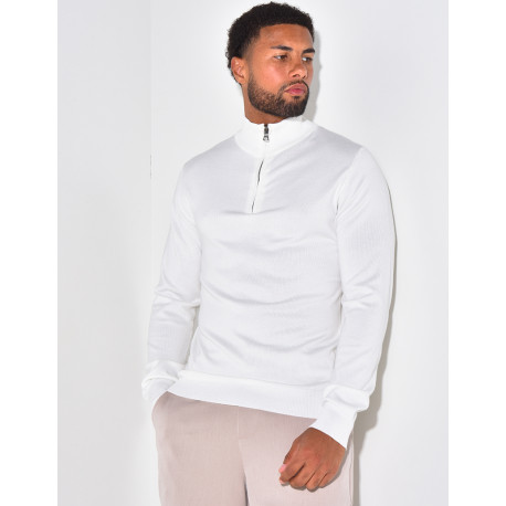 Pull fin col à fermeture éclaire