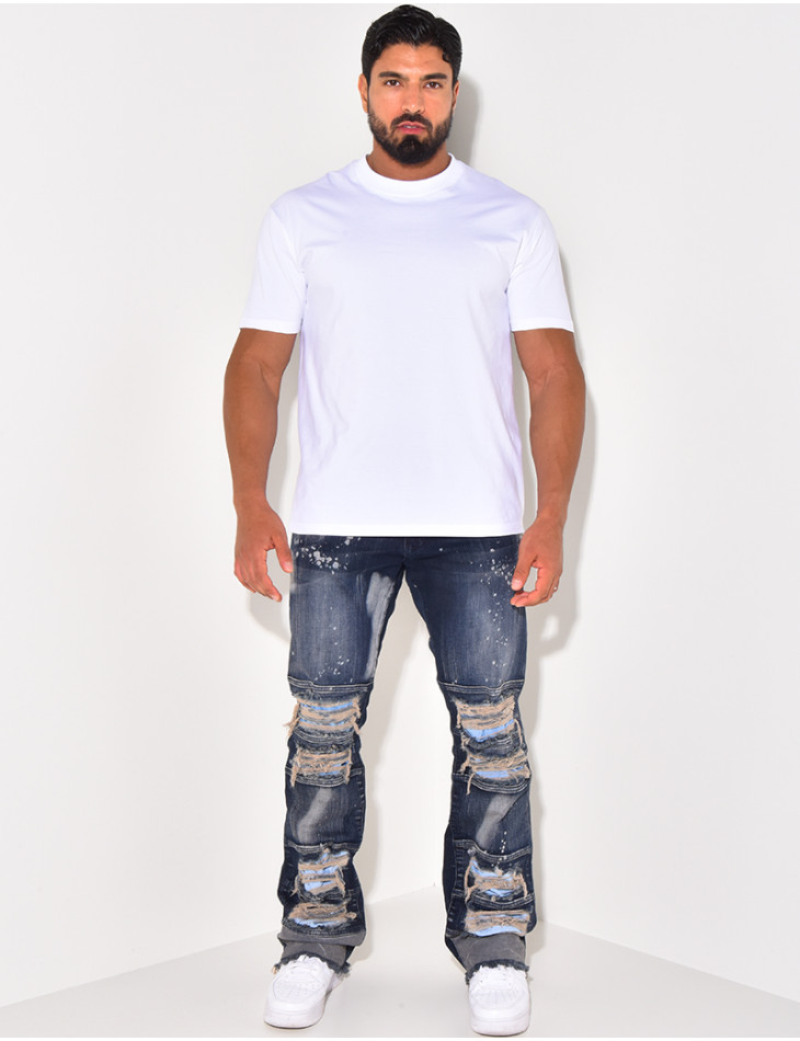 Jeans destroy à taches de peinture