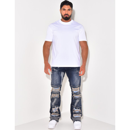 Jeans destroy à taches de peinture
