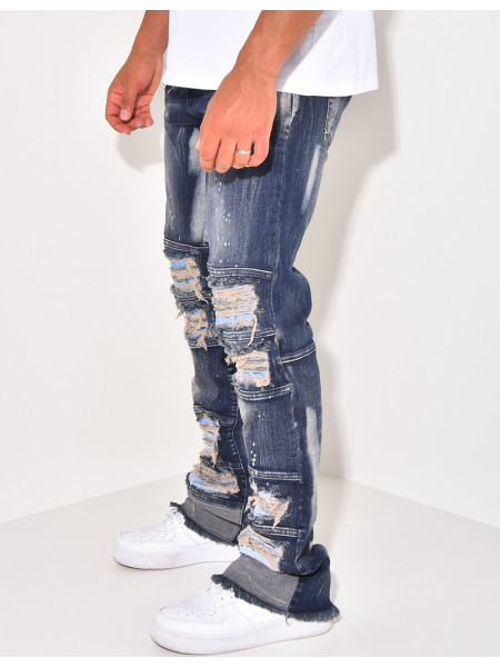 Jeans destroy à taches de peinture