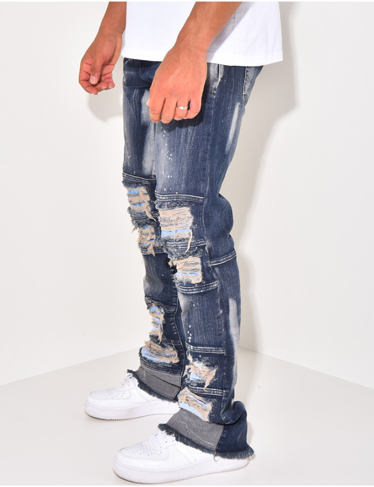 Jeans destroy à taches de peinture