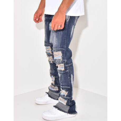 Jeans destroy à taches de peinture