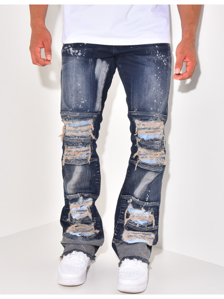 Jeans destroy à taches de peinture