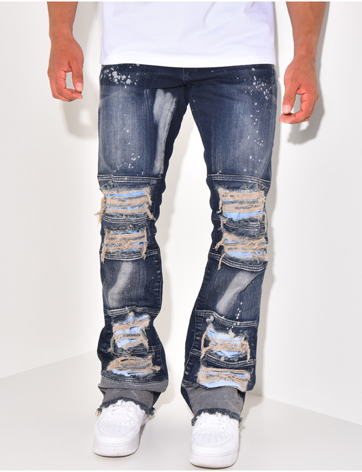 Jeans destroy à taches de peinture