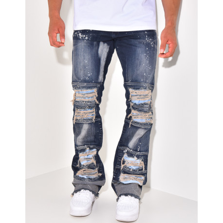 Jeans destroy à taches de peinture