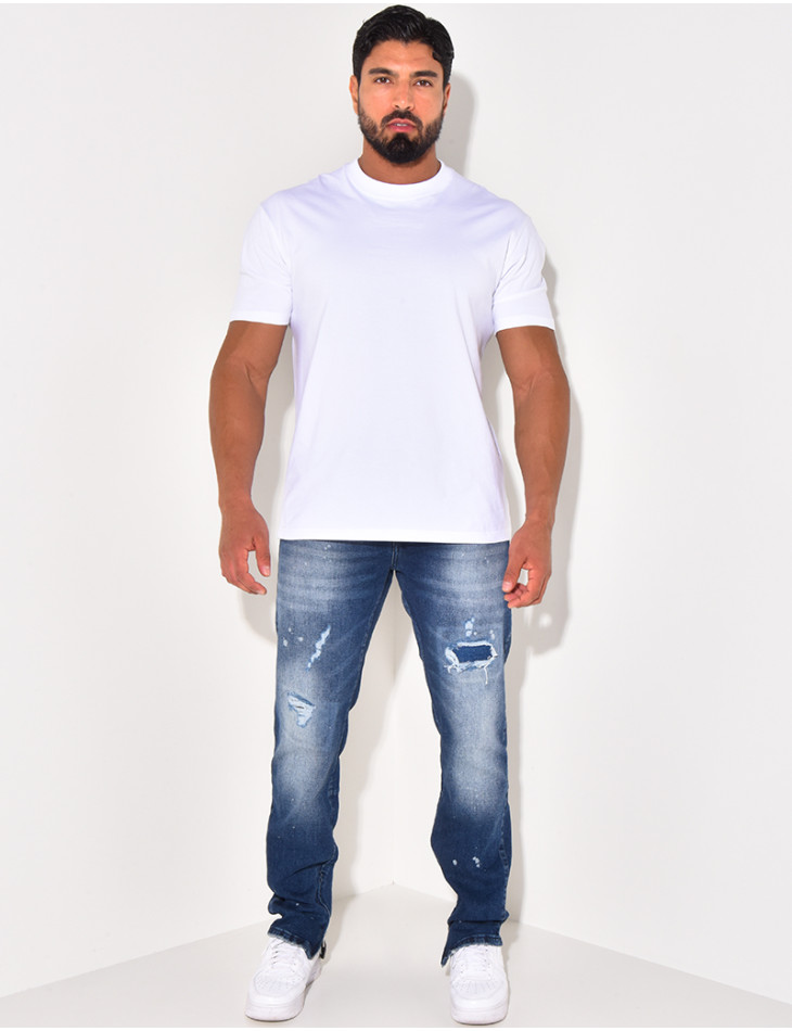 Jeans destroy à zip aux chevilles