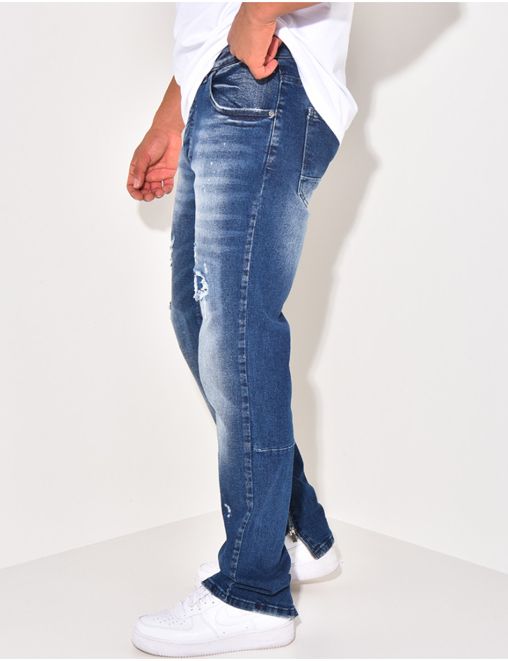 Jeans destroy à zip aux chevilles