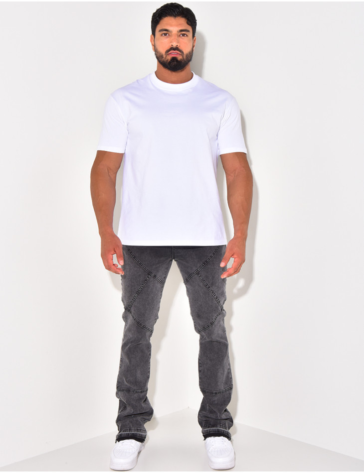 Jeans flare à surpiqure et fermeture